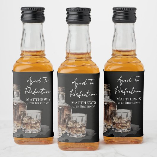 Aged To Perfection Whiskey Men's Birthday Party Alkoholflaschenetikett (Flaschen)