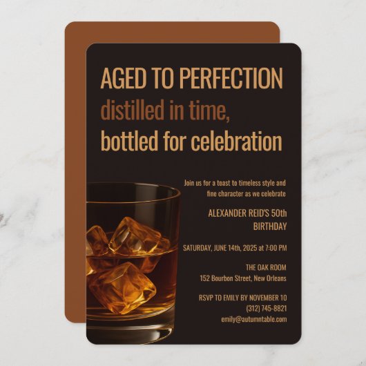 Aged to Perfection | Whisky Birthday Einladung (Vorne/Hinten)