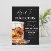 Aged To Perfection Whisky Glass Birthday Party Einladung (Stehend Vorderseite)