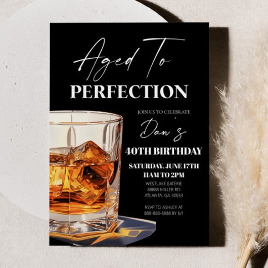 Aged To Perfection Whisky Glass Birthday Party Einladung