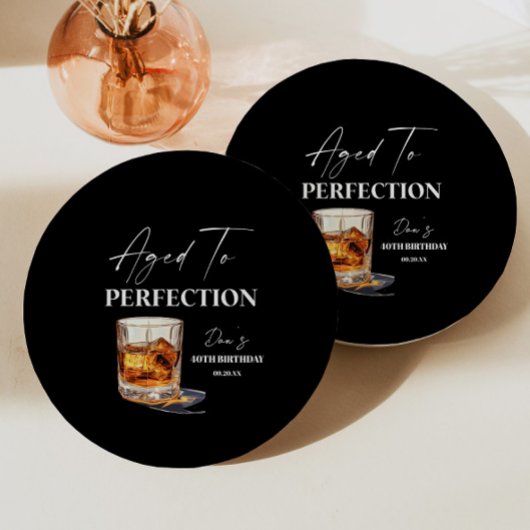 Aged To Perfection Whisky Glass Birthday Party Pappteller