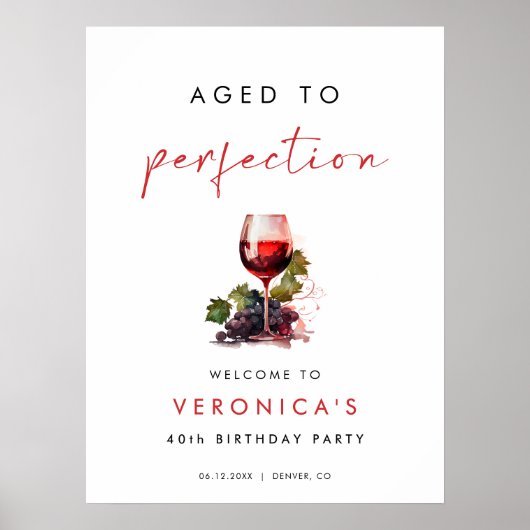 Aged to Perfection Wine Birthday Welcome Sign Poster (Vorne)