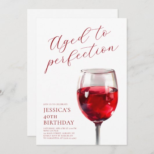 Aged to Perfection Wine Script 40th Birthday Party Einladung (Vorne/Hinten)
