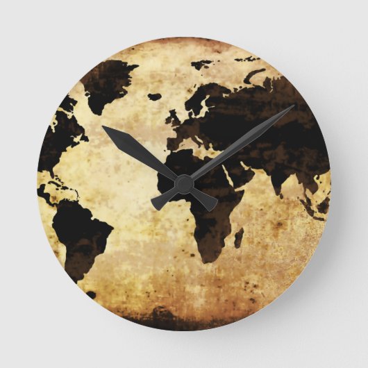 aged-world-map runde wanduhr (Vorderseite)