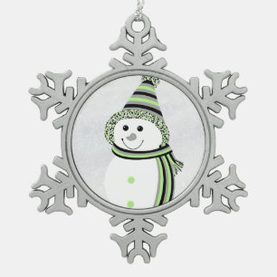 Agender Pride Snowman Snowperson Green Grau Weiß Schneeflocken Zinn-Ornament