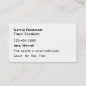 Agent-Fachkarten für Reisen Visitenkarte (Rückseite)