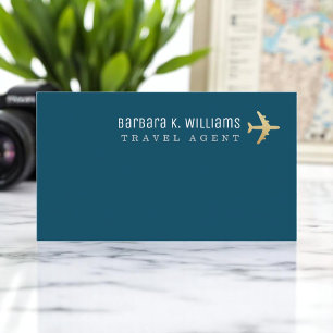 Agent-Flugzeug und Weltkarte Blau Visitenkarte