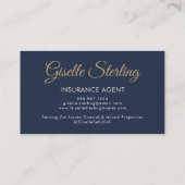 Agent für das Versicherungswesen Navy Blue Gold Fo Visitenkarte (Rückseite)