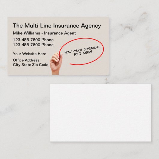 Agent für Mehrstrecken-Versicherungen Visitenkarte (Vorne/Hinten)