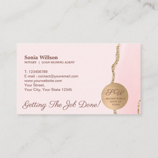Agent für Notare und Darlehensunterschriften Rosa Visitenkarte (Rückseite)