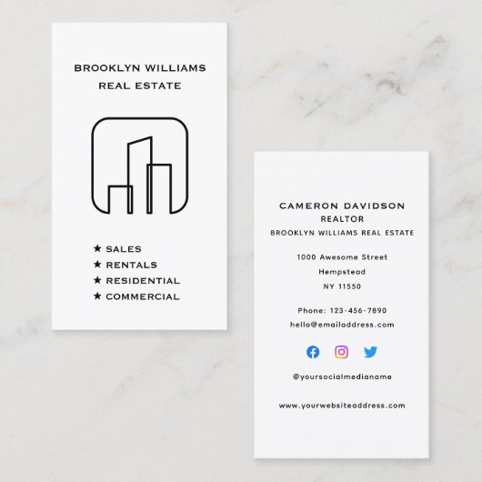 Agent für vertikale Echtzeit-Anwesen - Social Medi Visitenkarte (Vorne/Hinten)
