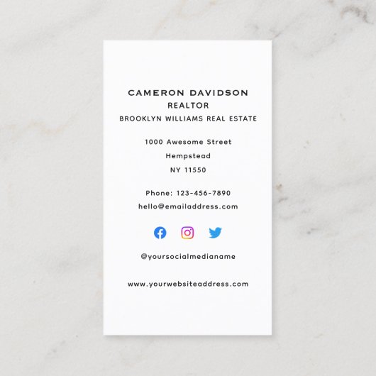 Agent für vertikale Echtzeit-Anwesen - Social Medi Visitenkarte (Rückseite)