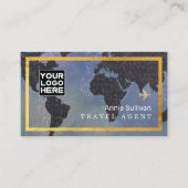 Agent-Logo-Flugzeug | Weltkarte blau Visitenkarte (Vorderseite)