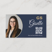 Agent Navy Blue Gold Foto QR-Code Visitenkarte (Vorderseite)