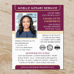 Agent Plum Gold für öffentliche Leihgaben für mobi Flyer<br><div class="desc">Mit den klassischen Business-Flyern "Mobile Notary Service" schaffen Sie ein berufliches Aussehen. Eine stilvolle Vorlage, die mit Ihrem Foto, Namen, Details und Logo oder Akkreditierungssymbolen personalisiert ist. Text und Bilder können angepasst oder gelöscht werden, sodass Sie die gewollt Informationen einschließen können. Ein effektiver Weg, um Ihr Geschäft zu fördern und...</div>