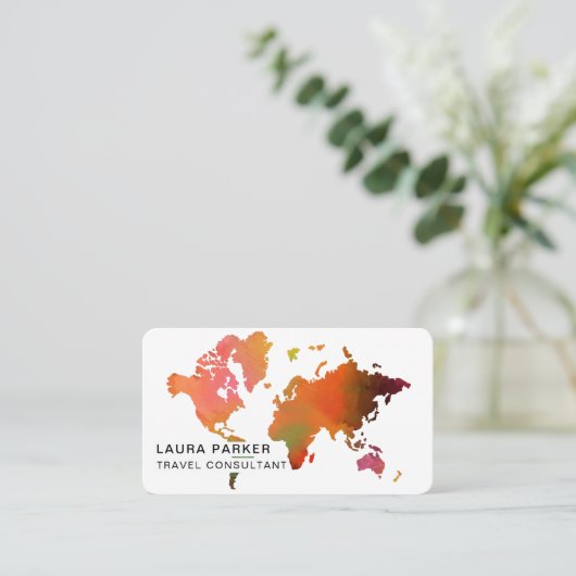 Agent Watercolor Weltkarte Tourismus Buchung Visitenkarte (Stehend Vorderseite)