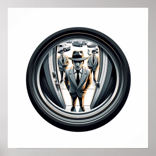 Agenten in Grau an der Tür | Fisheye Poster (Vorne)