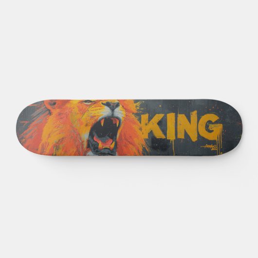 Aggressive Lion Roar Graffiti Mural with King Text Skateboard (Horizontal)