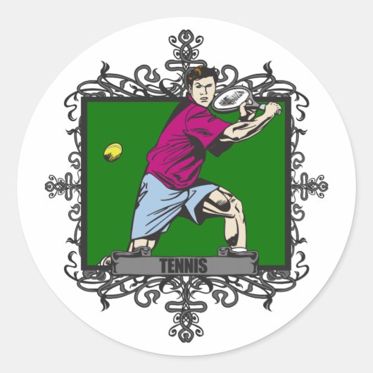 Aggressive Männer-Tennis Runder Aufkleber (Vorderseite)