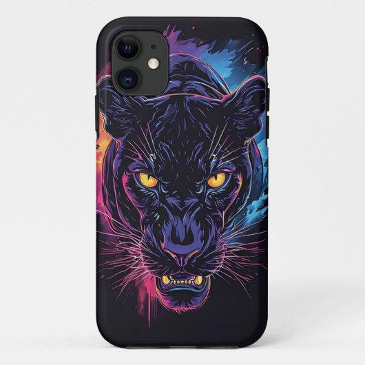 Aggressive Panther Artwork in Neon Colors Case-Mate iPhone Hülle (Rückseite)