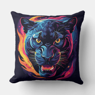 Aggressive Panther Artwork in Neon Colors Kissen