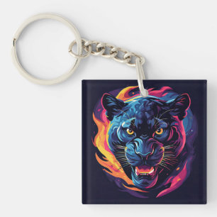 Aggressive Panther Artwork in Neon Colors Schlüsselanhänger