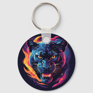 Aggressive Panther-Kunstwerk in Neonfarben Schlüsselanhänger