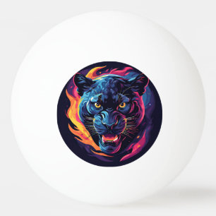 Aggressive Panther-Kunstwerk in Neonfarben Tischtennisball