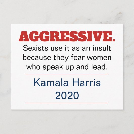 Aggressive Pro-Kamala Harris 2020 Postkarte (Vorderseite)