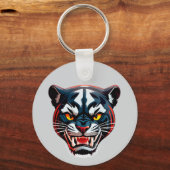 Aggressive Tiger-Kopf-Illustration Schlüsselanhänger (Rückseite)