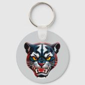 Aggressive Tiger-Kopf-Illustration Schlüsselanhänger (Rückseite)