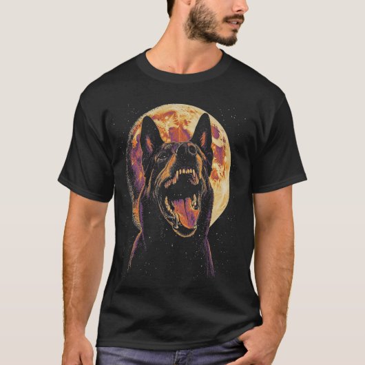Aggressiver Dobermann Vollmond T-Shirt (Vorderseite)