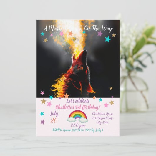 Aggressiver Feuerwolf Einladung (Stehend Vorderseite)