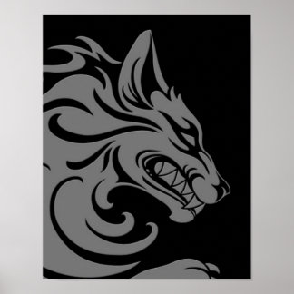 Aggressiver Grauer und Schwarzer StammbäuerWolf Poster