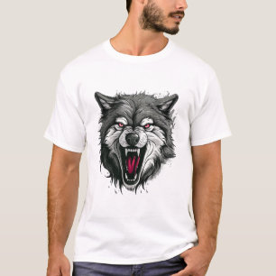 Aggressiver knurrender Wolfskopf mit roten Augen T-Shirt