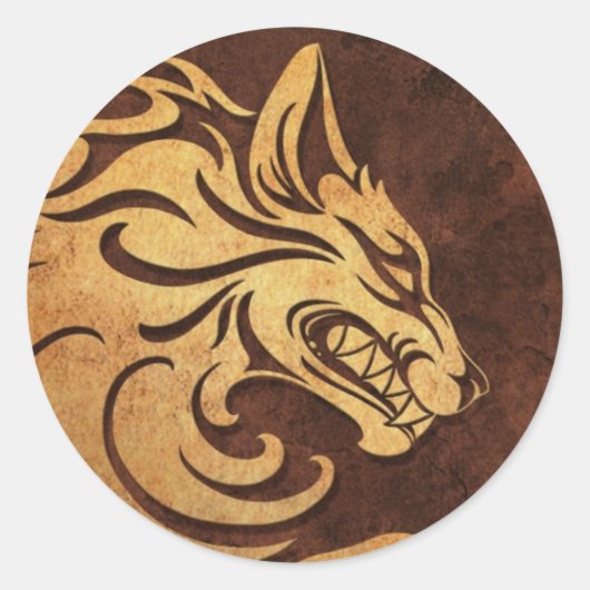Aggressiver Rough Stone Tribal Wolf Graphic Runder Aufkleber (Vorderseite)