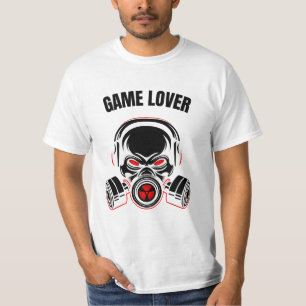 Aggressiver Schädel in Gasmaske mit Kopfhörern T-Shirt