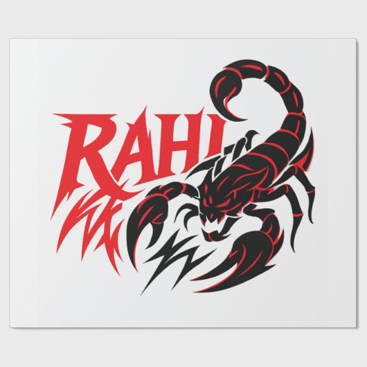Aggressives Skorpion-Logo mit dem Namen "RAHI" Geschenkpapier (Flach)