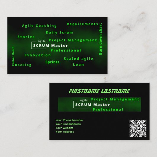 Agile Scrum Master für agile Projektverwaltung Visitenkarte (Vorne/Hinten)