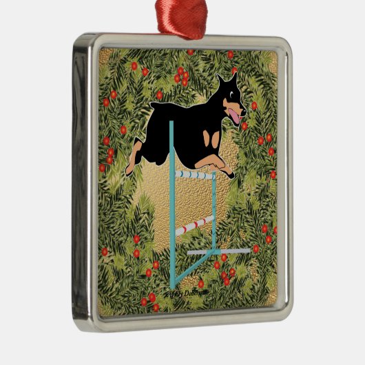 Agility Doberman Silbernes Ornament (Rechts)