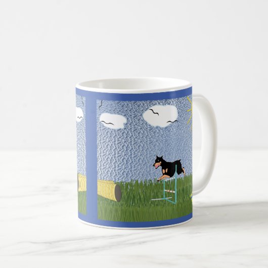 Agility - Sprung zu Tunnel Dobermann v1 Kaffeetasse (VorderseiteRechts)