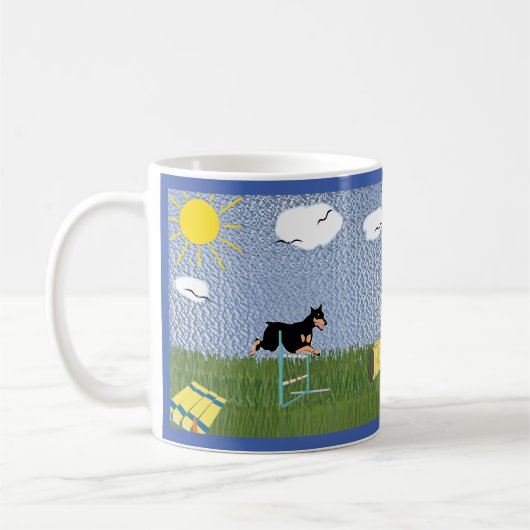 Agility - Sprung zu Tunnel Dobermann v1 Kaffeetasse (Links)