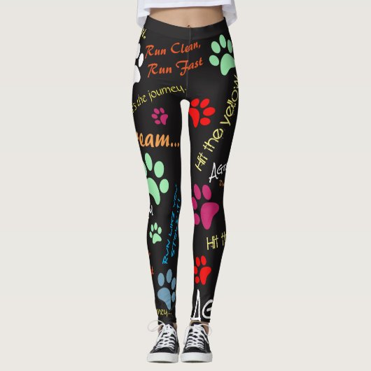 Agilityzitate mit mehrfarbigen Tatzendrucken Leggings (Vorderseite)