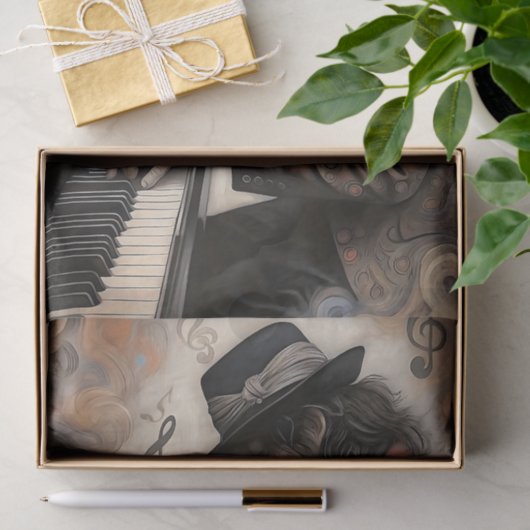 Aging Pianist With Swirling Notes Decoupage Seidenpapier (Geschenk)