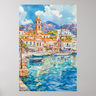 Agios Nikolaos Aquarell Vintage Reiseposter Poster