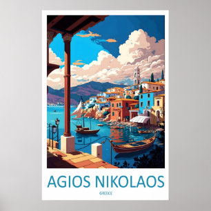 Agios Nikolaos Poster Nationaler Reise Ski Vintage