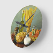 Aglio, Olio e peperoncino (Knoblauch, Öl und Chili Runde Wanduhr (Winkel)