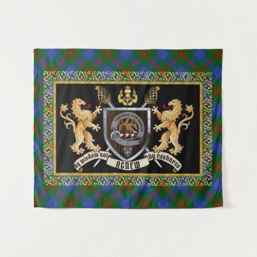 Agnew Clan Abzeichen & Motto w/Lions Tapestry Wandteppich (Vorderseite (Horizontal))
