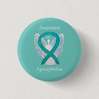 Agoraphobia Awareness Angel Aquamarine Ribbon Cust Button