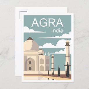 Agra India Art Vintage Travel Illustration Postkarte